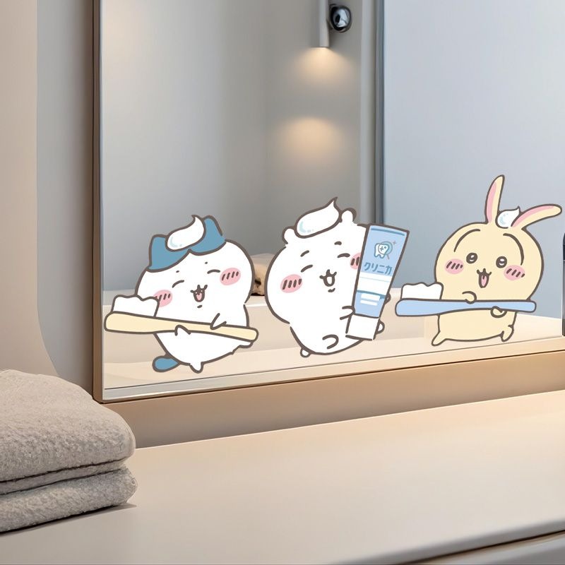 Home Bathroom Movie - Autocollants miroir Chiikawa tendance, adhésion forte,