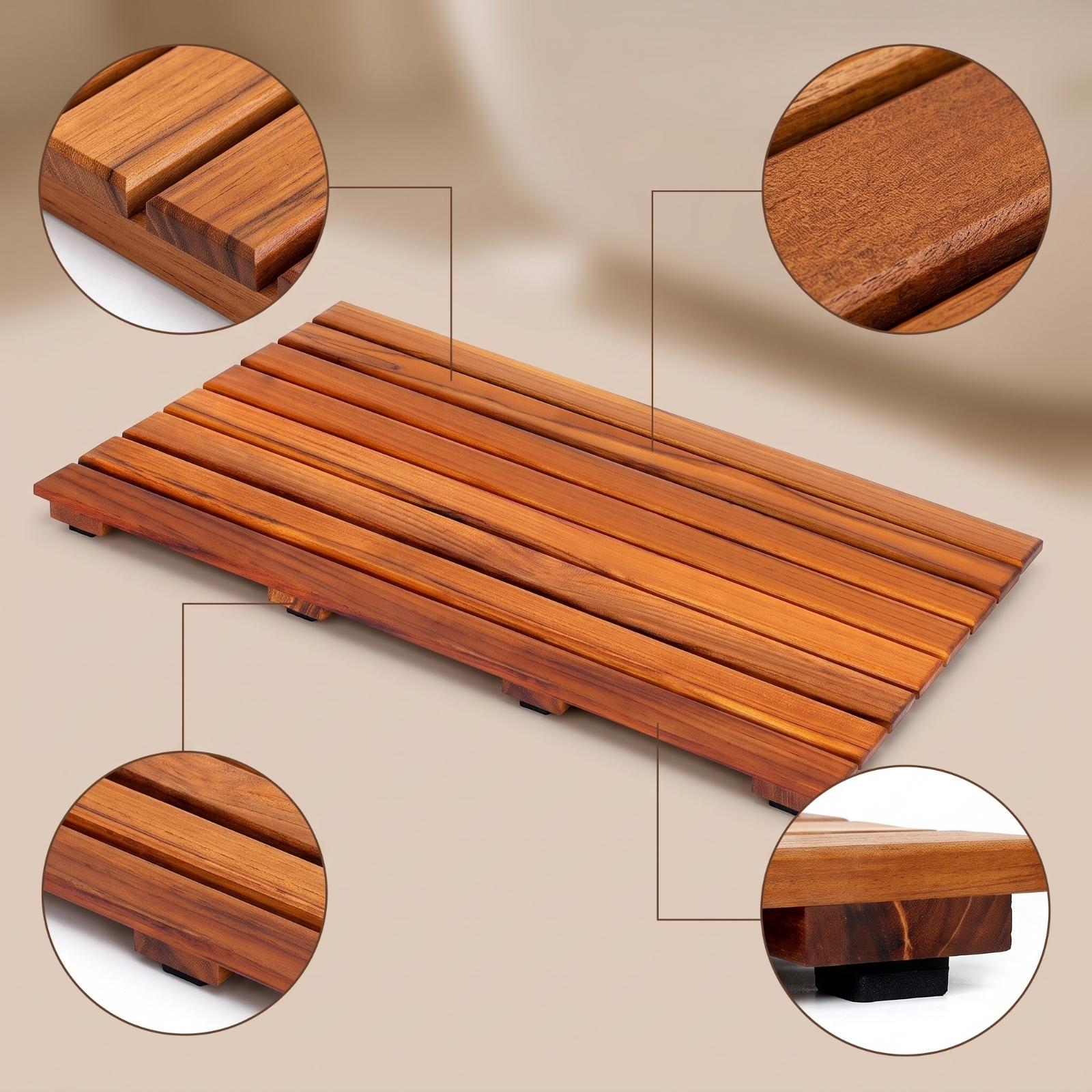 Home Bathroom With Sauna - Tapis de douche surélevé en bois