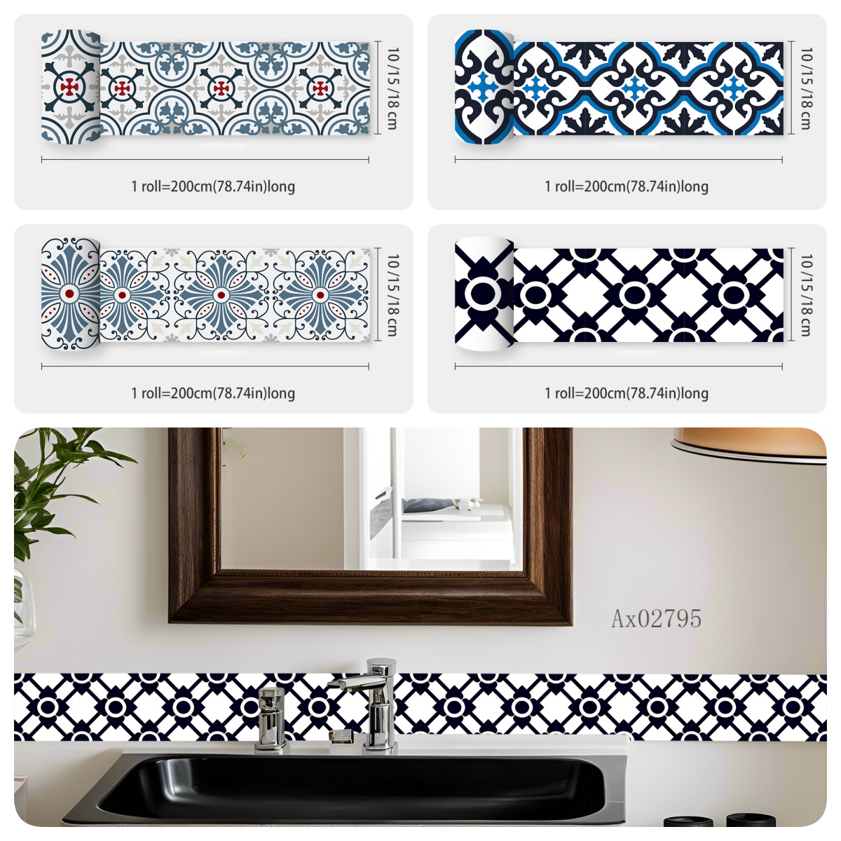 Home Bathroom Tiles Design - Autocollant de bordure de carrelage bohème